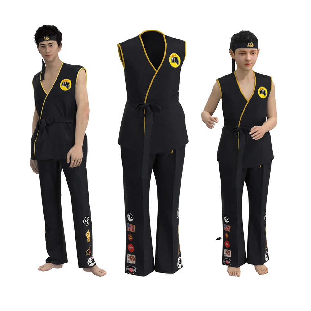 Детский костюм для косплея Кобра Кай детский топ + брюки пояс повязка на голову