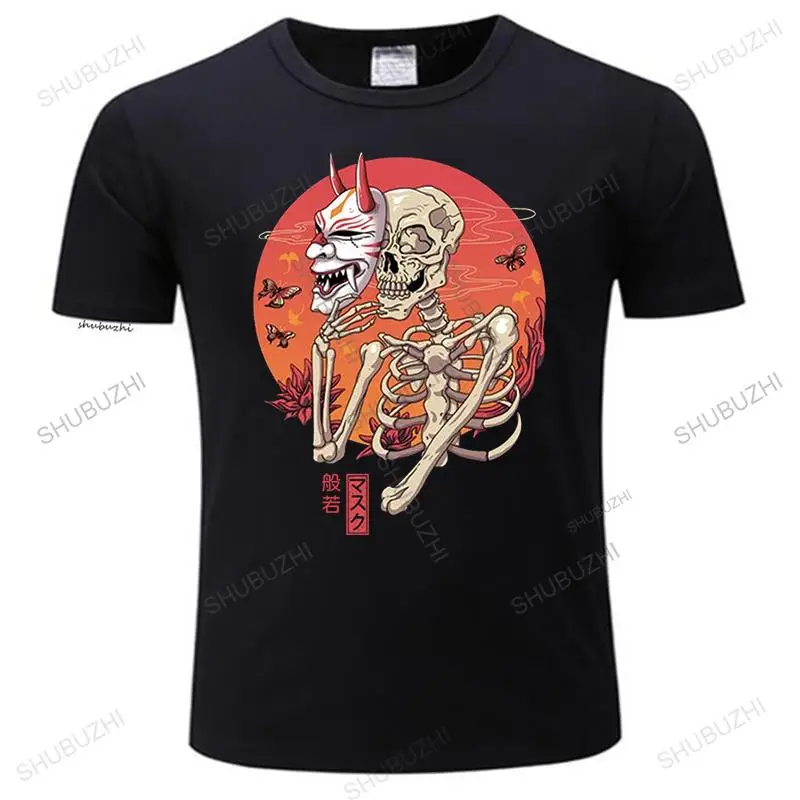 

Male Black Tshirts bigger size teeshirt Hannya Yokai Mask Funny Skeleton Portrait Art Unisex Black T-Shirt New Trends Tee Shirt