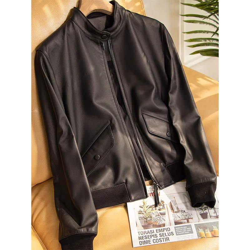 

Spring and Autumn 2023 New Sheepskin Baseball Jersey Genuine Leather Jacket for Women's Outerwear Short Autumn Style