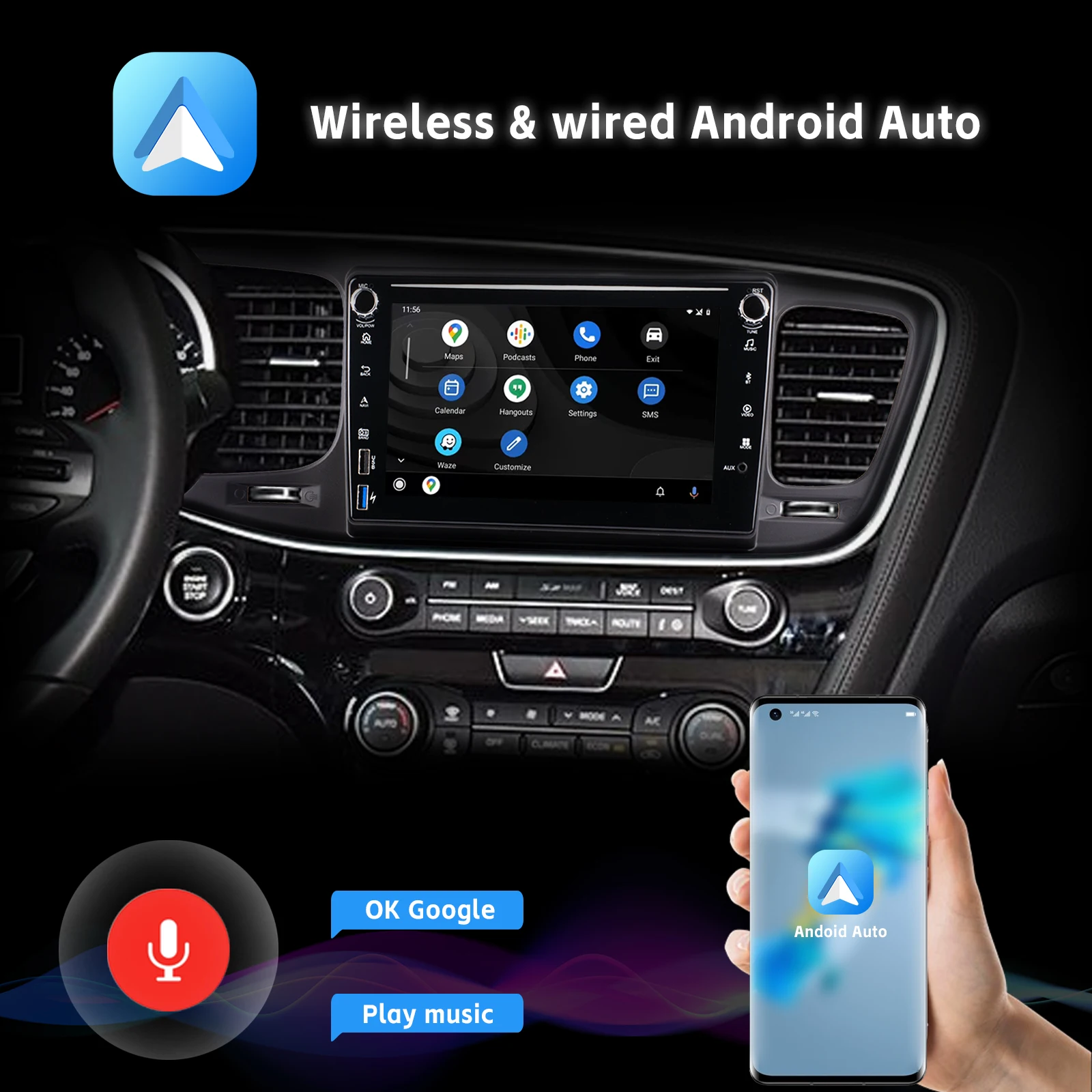 8-дюймовый автомобильный радиоприемник с беспроводной камерой Carplay Android Auto AHD для