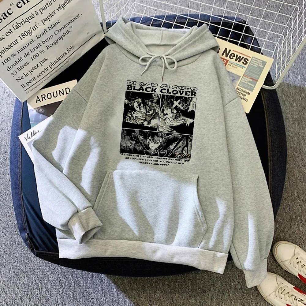 

Женские толстовки с капюшоном в виде черного клевера, забавный зимний топ с длинным рукавом в стиле аниме, пуловер, женские свитшоты в эстетике