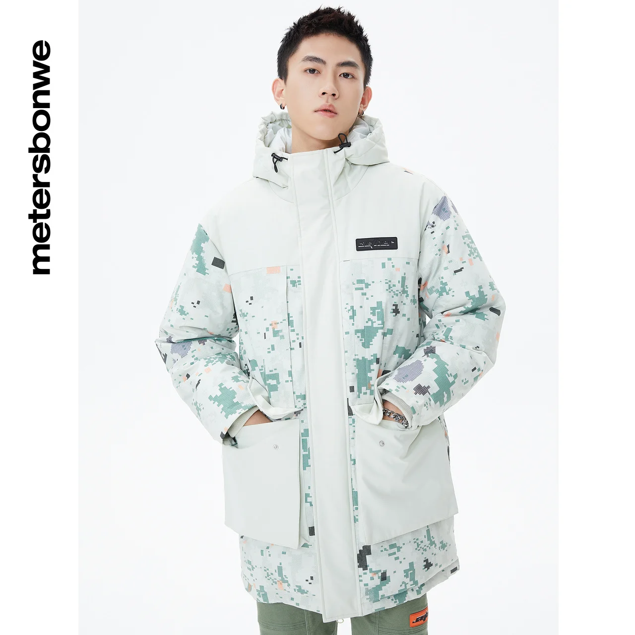 Metersbonwe Long Hooded Down Jacket Men Winter Camouflage Cargo Pocket Down Coat Male Fashion Overcoat Outerwear Warm Coar Brand