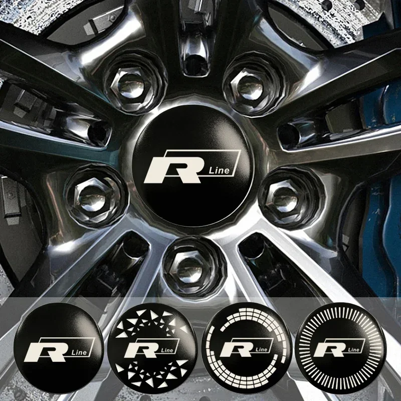 Фото 4 шт. наклеек-эмблем на центр колесных дисков 56/60/65 мм для Volkswagen VW R Line, Golf 5, 6, Scirocco, Touareg, Caddy, POLO, аксессуары №2