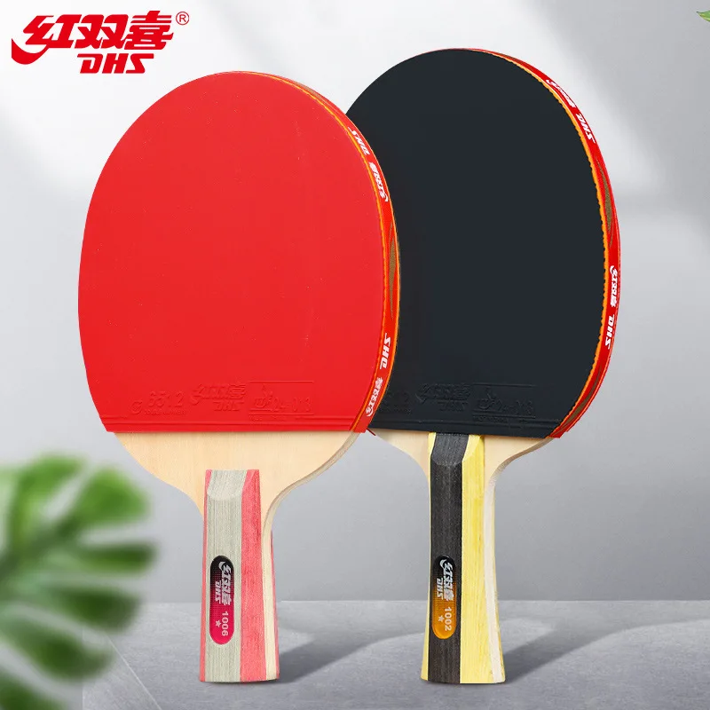 

RED DOUBLE HAPPINESS Authentic Table Tennis Rackets 1 Star Beginner Student T1002 Soldier Finished Racket Single Shot Straight S