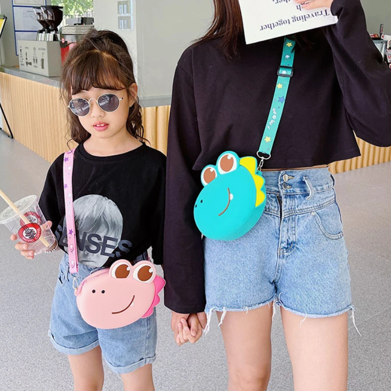 New Creative Dinosaur Parent-child Diagonal Bags Fashion Girls Boys Silicon Children Cute Cartoon Shoulder Bag In Kindergarten