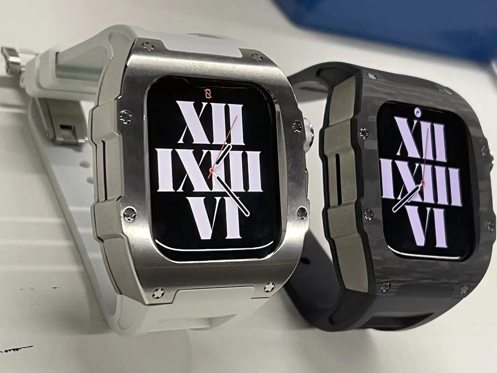 Stainless Steel Bezel Fluorine Rubber Strap for Apple Watch Series 7 6 5 4 Se Metal Frame for IWatch 44MM 45MM Diy Accessories