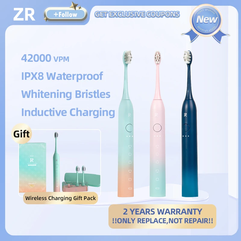 

2023 New Model Sonic Electric Toothbrush IPX8 Waterproof Gradient Color Whitening Brush Heads Couple's Gift Inductive Charging