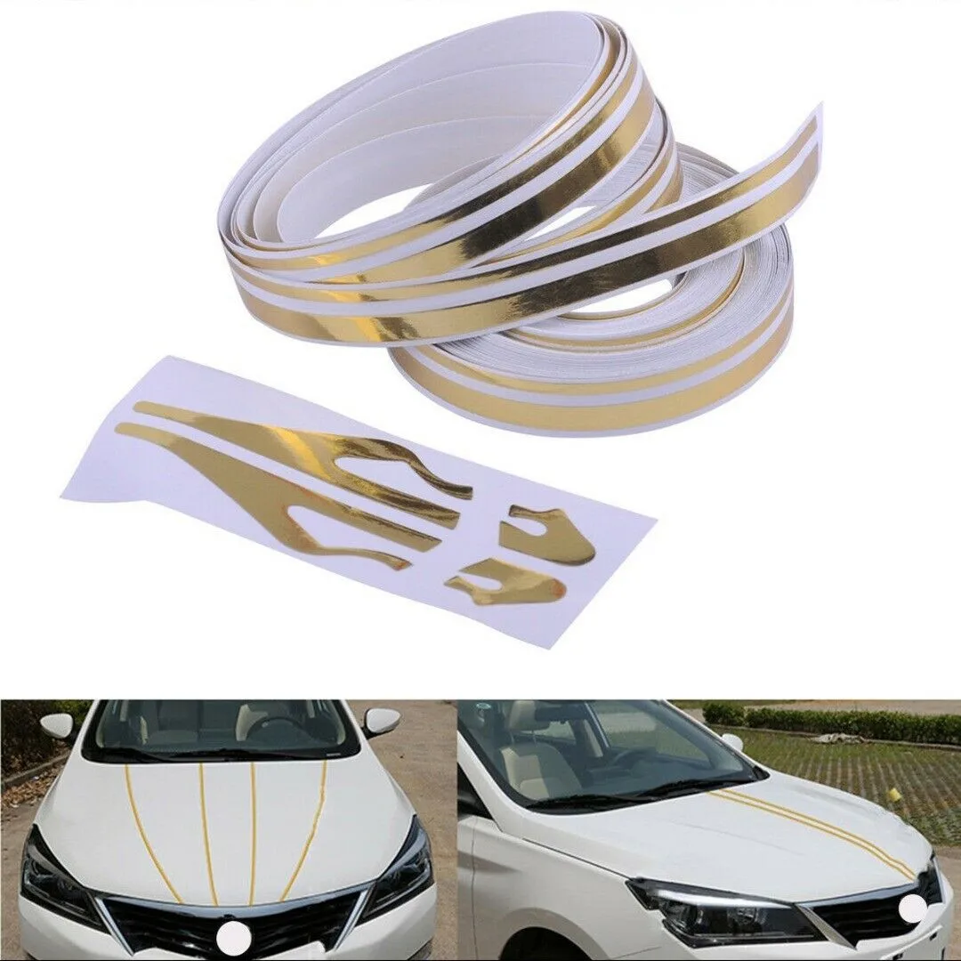 

Double Line Car Stripe Stickers 2pcs Anti-Scratch For Boats Bike Gold Pin