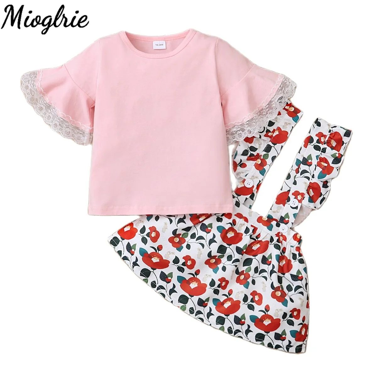

Summer Clothes Child Girl 2 to 8 years Floral Girl Outfit Short Sleeve 2Piece Girls Tracksuit for Children Ruffled Sets for Baby