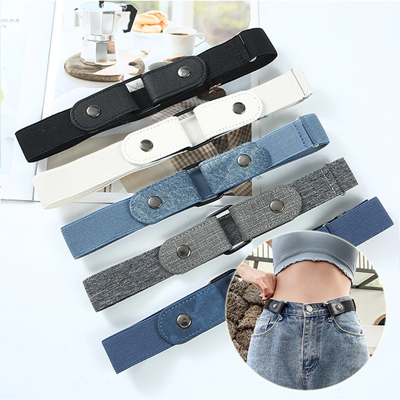 Fashionable invisible belt with adjustable elastic elastic band for women's dresses, buttonless belt for men's jeans, long pants