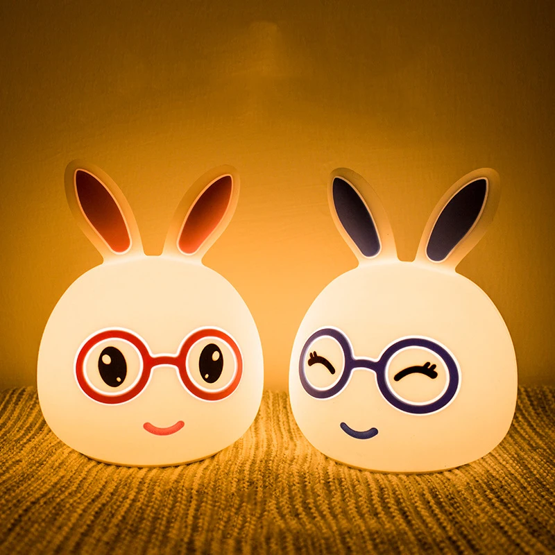 Silicone Touch Sensor LED Night Light For Children Baby Kids Lamp USB Rechargeable 7 Colors Change Rabbit Lamp LED Night Lamp