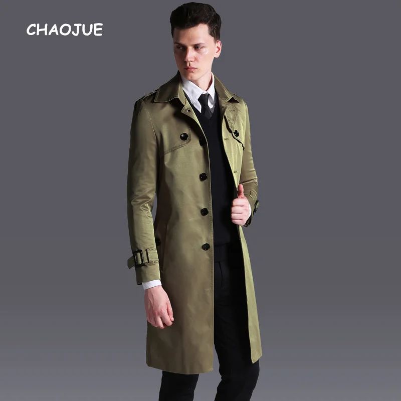 

New Arrivals Long Trench for mens Single Breasted Slim Fit Khaki Pea Coat England Male Plus Size 6XL Overcoat