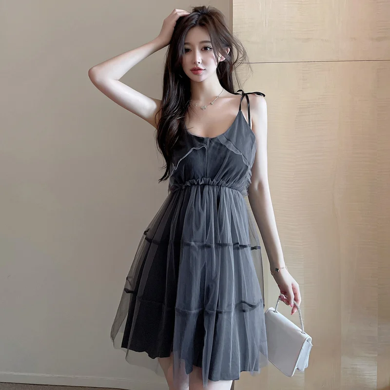 

Модное готическое платье для женщин, летнее Сетчатое лоскутное мини-платье на бретелях-спагетти, Клубное сексуальное женское платье Вечерн...