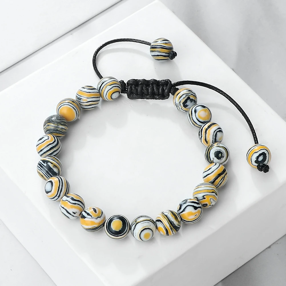 Новый красочный 8 мм малахитовый плетеный браслет для женщин и мужчин