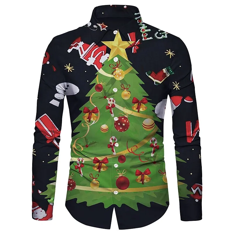 Christmas Element Printing Men's Long-Sleeved Shirt Snowman Pattern Shirts X'mas Party Oversized Clothing Fashion Cardigan Tops