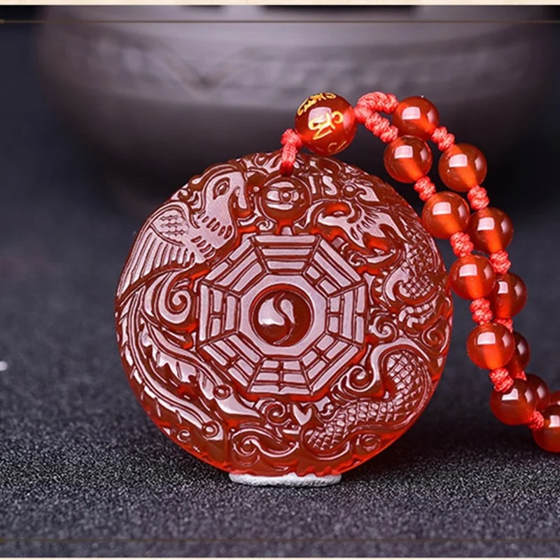 

Natural Agate Chalcedony Taiji Five-element Dragon and Phoenix Bagua Pendant for Men and Women To Ward Off Evil Spirits