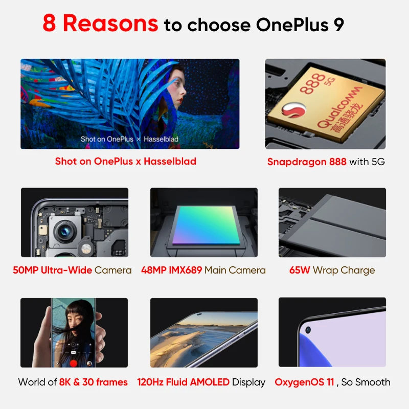global rom oneplus 9 5g smartphone snapdragon 888 android 11 6 55 4500 mah 120hz fluid amoled nfc oneplus9 mobile phone free global shipping