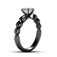 new simple cute black gun heart rings for women white crystal cz stone inlay fashion jewelry engagement wedding party gift ring