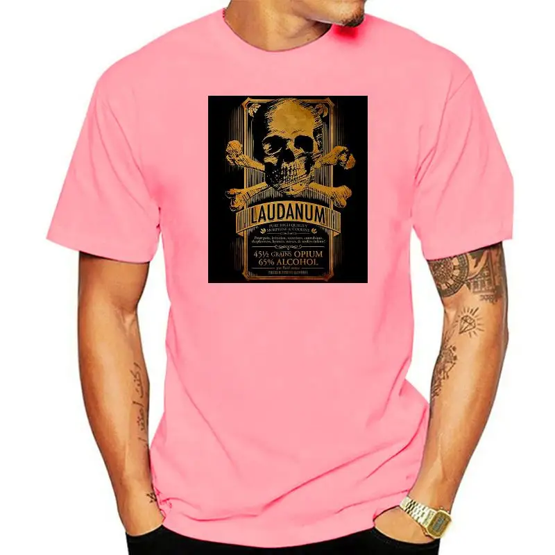 

Vintage Adult Men Tshirts Skull Easter 100% Cotton Laudanum Medical Goth Steampunk Label T-Shirt Death Skull Print Men Clothes