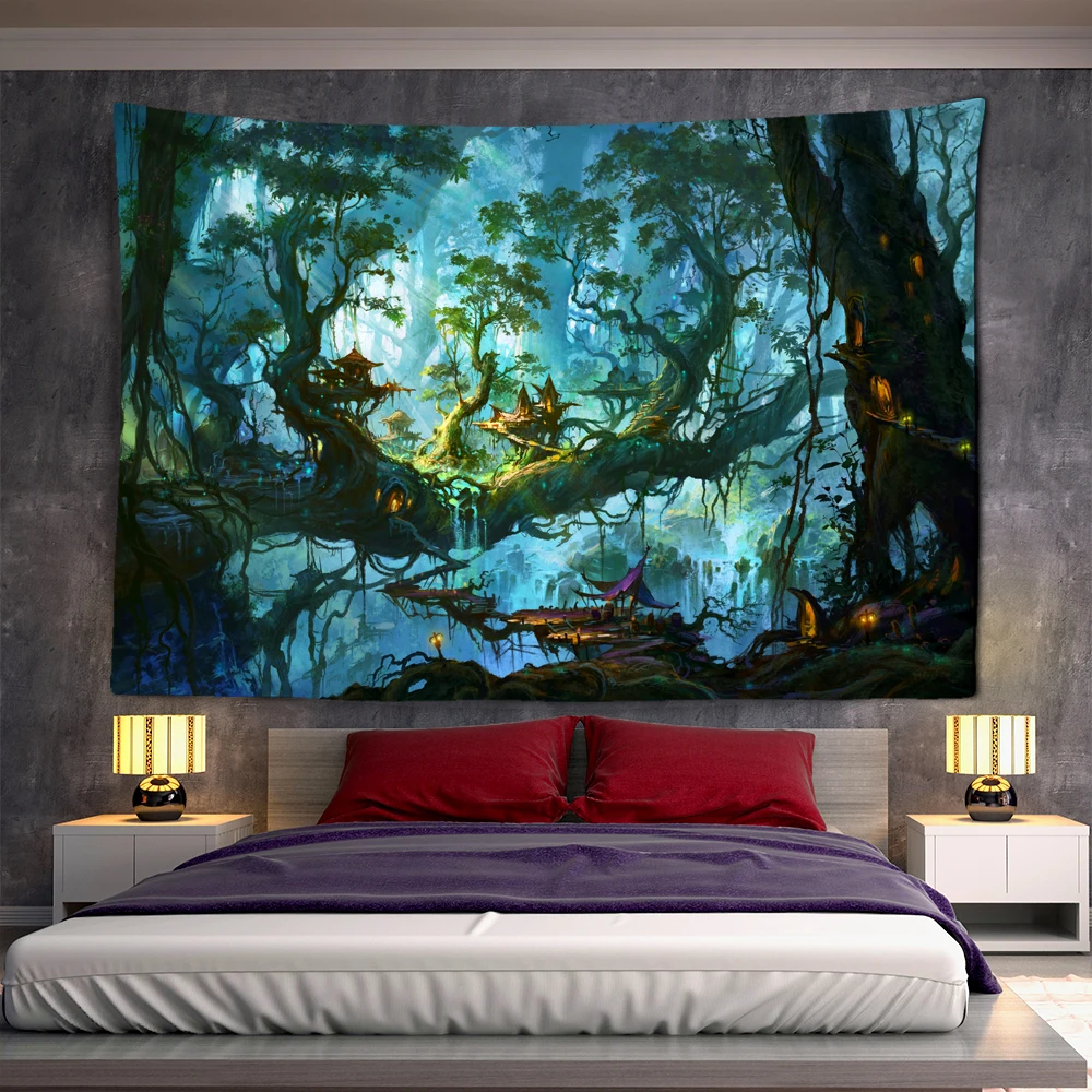 

Гобелен Dream Forest, богемные предметы для украшения комнаты, гобелены, украшение для дома, гостиной, настенные подвесные гобелены, гобелены