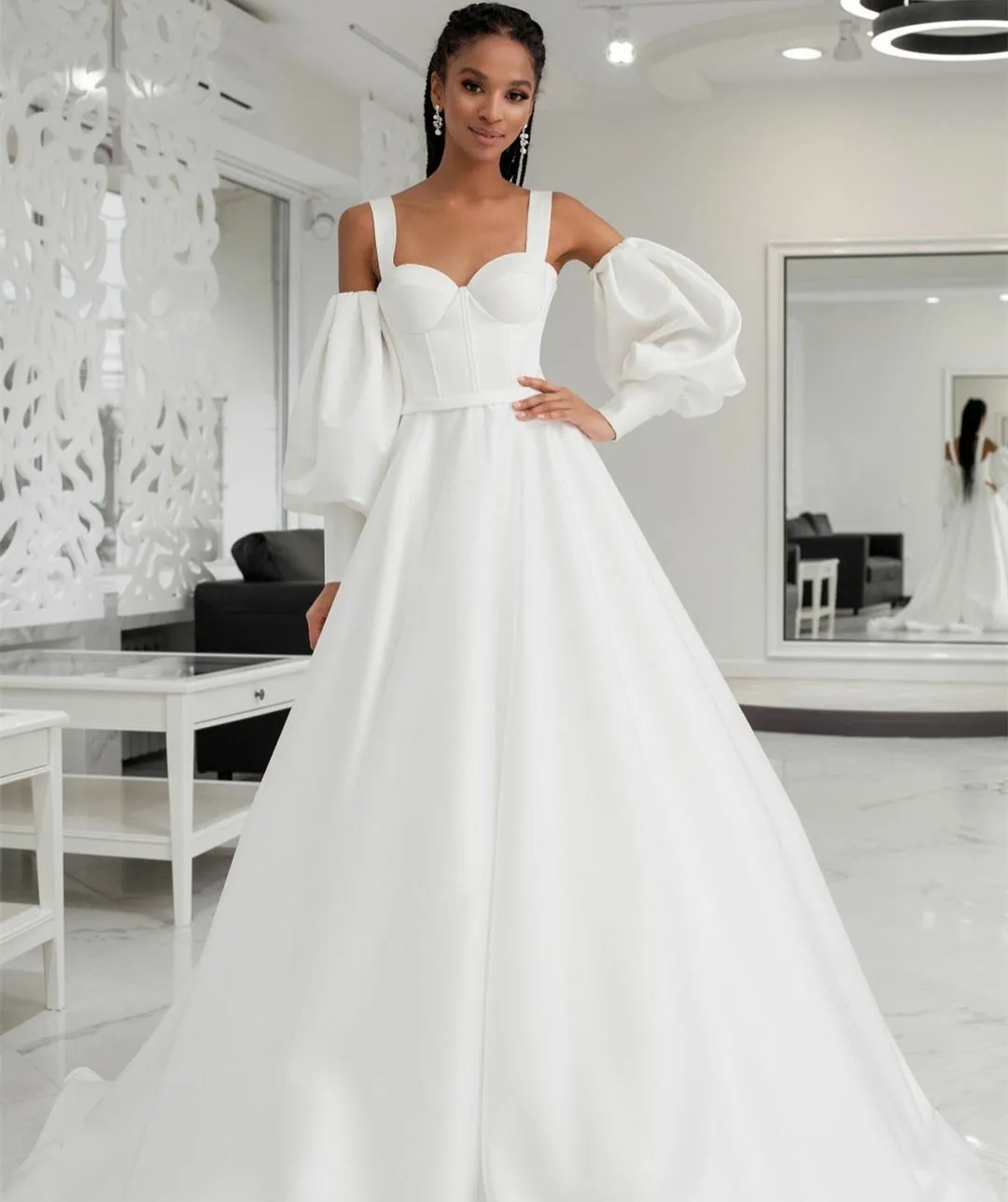 

Sweetheart Wedding Dress Pockets فساتين السهرة A-Line Pleated Sweep Train Bridal Gowns Robe de soirée