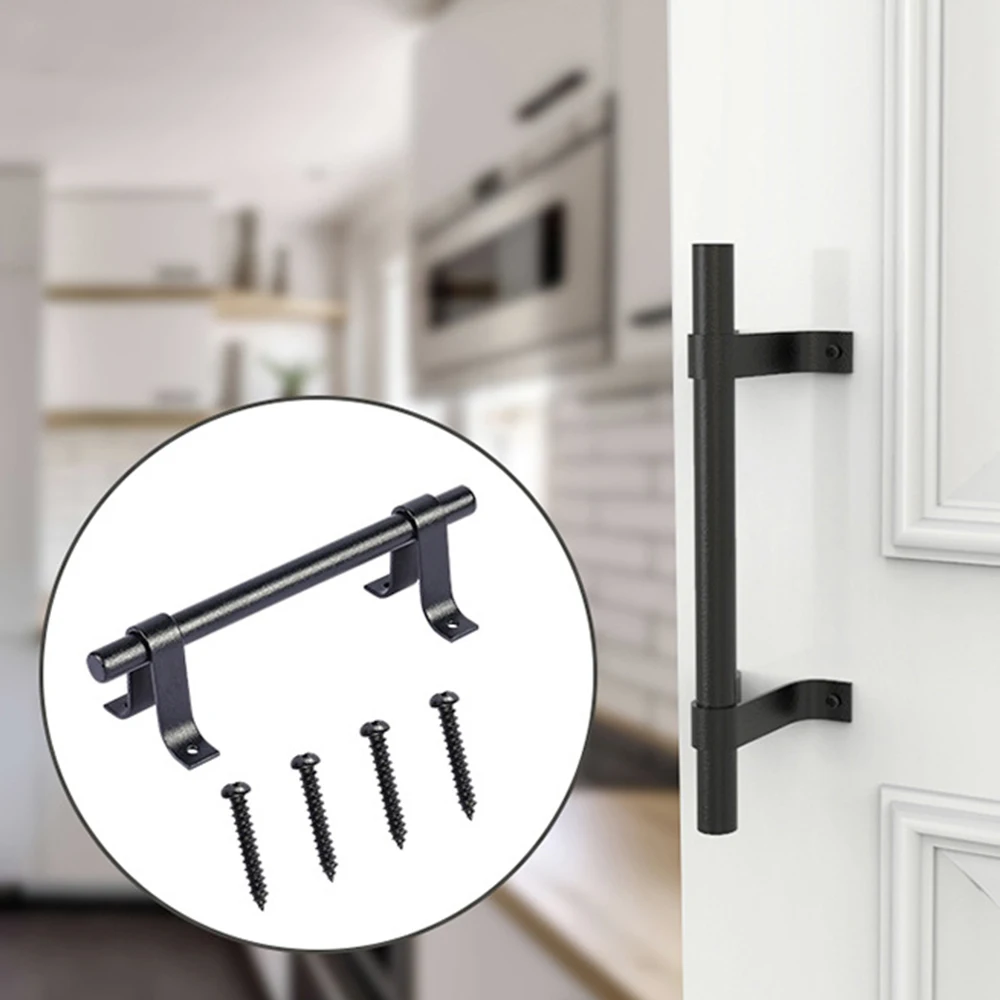 2Pcs Carbon Steel Wood Sliding Barn Door Handle Heavy Duty Pull and Knob for Gate Kitchen Furniture Cabinet Closet Drawer 200mm