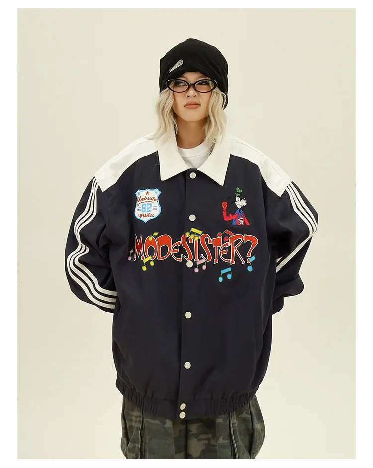 Куртка с отложным воротником изображением веселого кота Новинка осени 2024