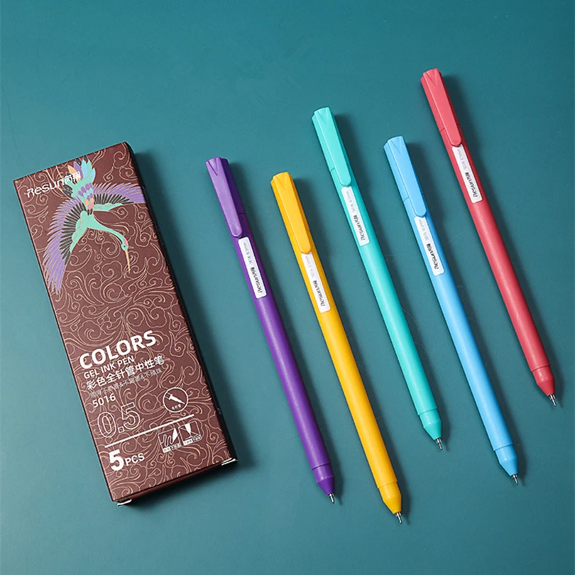 

LE 5Pcs/pack Gel Pen Kawaii Push Sign Pens with Refill for Gel Pen 0.5mm Color Ink Cute Office Stationery Supplies