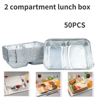 50pcs 810ml disposable aluminum foil fast food box with lids for takeaway food container packaging sealed box kitchen supplies