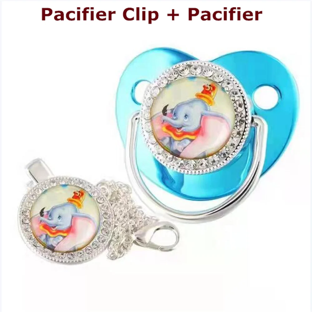 

Disney Creative Rhinestone Blue Bling Baby Pacifier and Bling Chain Dumbo Mickey Mouse Stitch Winnie Pooh Dummy Soother and Clip