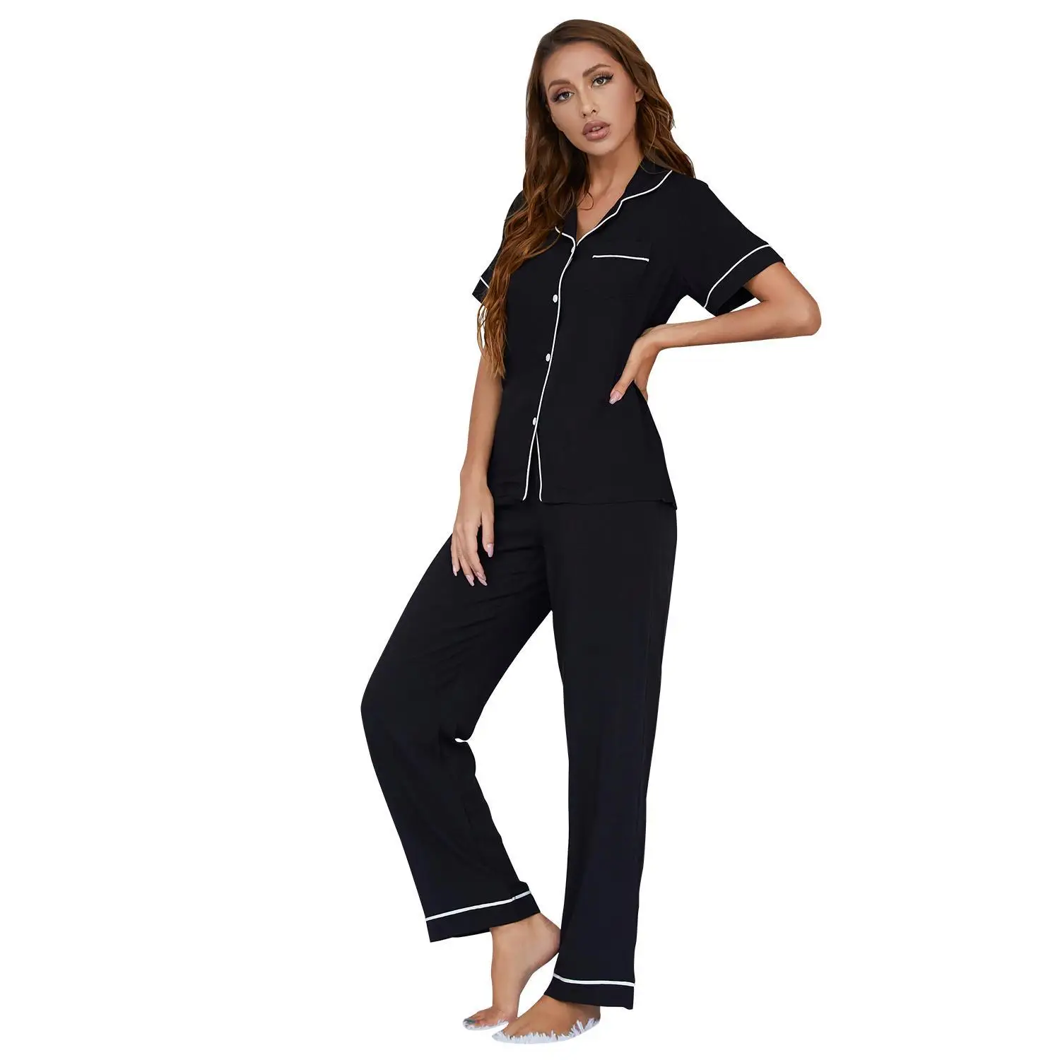 Spring Summer Women's Pajamas Set Rayon Cotton Soft Sleepwear Free Shipping Cotton Nightwear Pyajamas For Women Home Suit