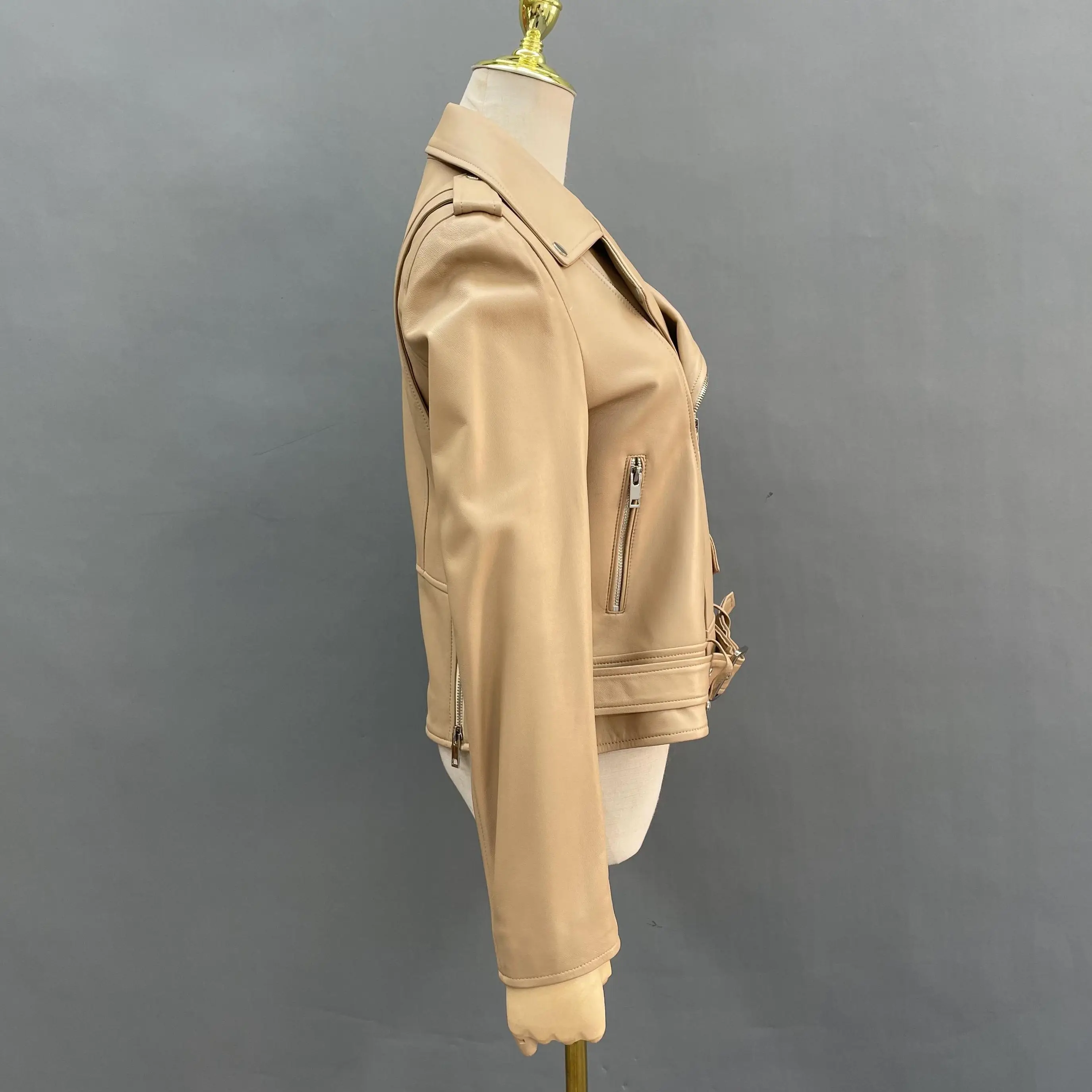 JANEFUR Women’s Jacket 2023 Genuine Leather Moto Biker Streetwear Classic Real Sheepskin Coat