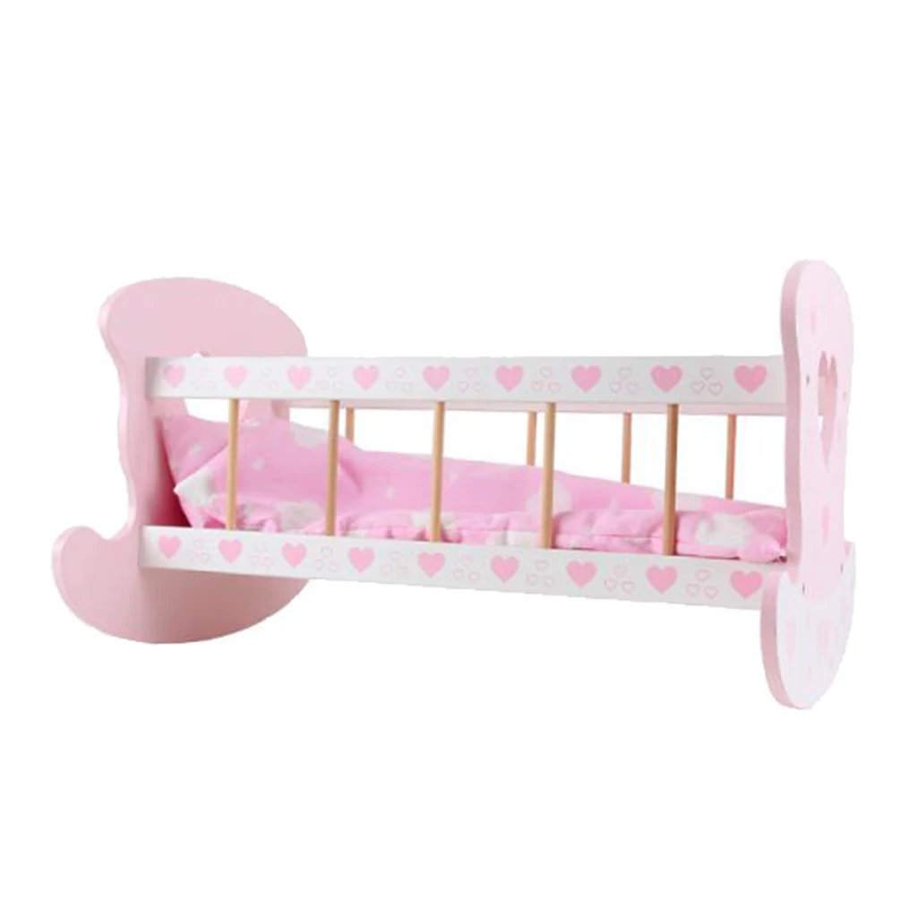 

1X WOODEN ROCKING CRADLE FOR BABY DOLLS TOY GIRL ROLE PLAY TOY