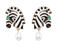 fashion exaggerated striped dripping zebra animal earrings for womens temperament pearl earrings jewelry gift