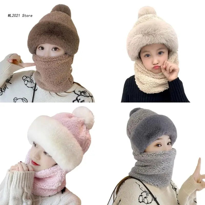 

Winter Hat Scarf Plush Balaclava Hooded Hat Scarf Wrap Plush Trapper Hat