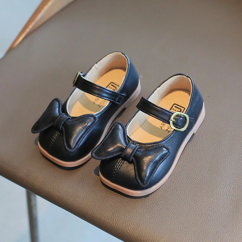 

2022 Nice Brand Children Solid Pure Shoes Girls Leather Shoes Cute Bow-knot Sweet Soft Shoes Princess Dress Shoes for Wedding