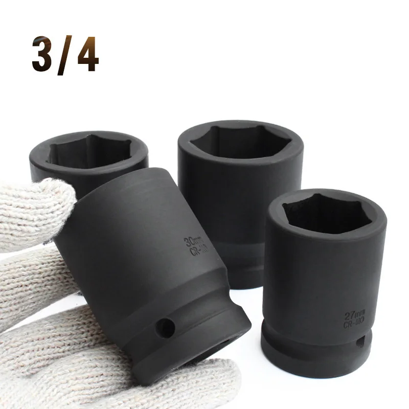 

1pcs 3/4" Inch CR-MO Impact Socket Heavy Duty 17mm 18mm 19mm 21mm 22mm 24mm 27mm 30mm 32mm 35mm 36mm 37mm Hex Black Air Sockets