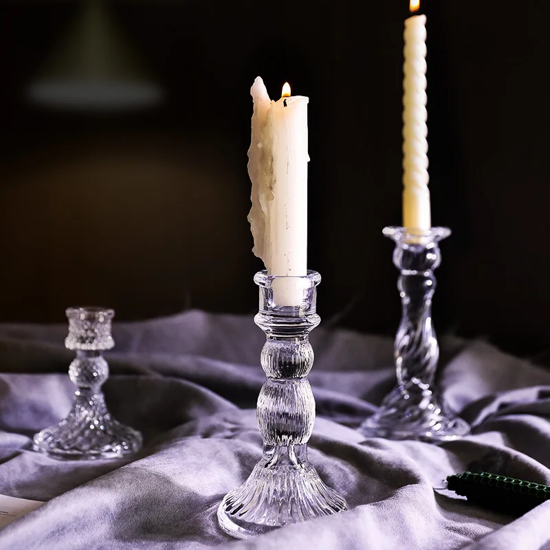 

AhunderJiaz French Crystal Glass Candlestick Candlelight Dinner Wedding Restaurant Shooting Props Retro Home Decoration