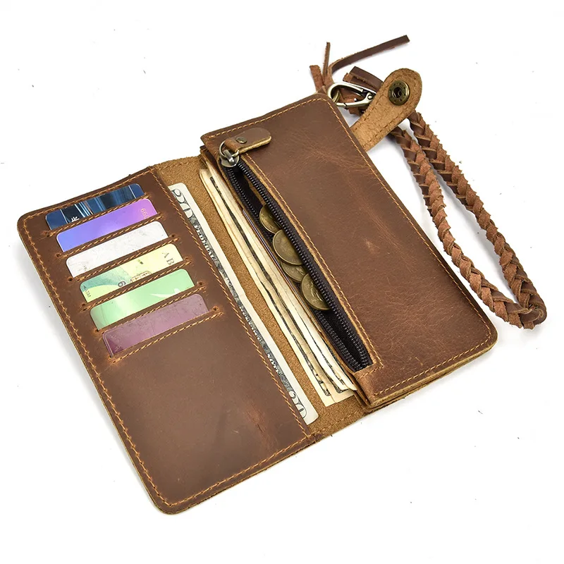 

Slim Men Luxury Business Long Wallet Coin Foldable Purse Credit Card ID Holder Frosted Genuine Leather Billfold Vintage Rfid Bag