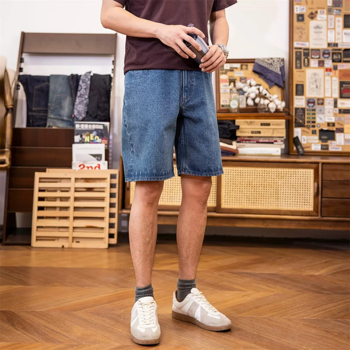 Красные повседневные джинсовые шорты Tornado свободные прямые винтажные рабочие