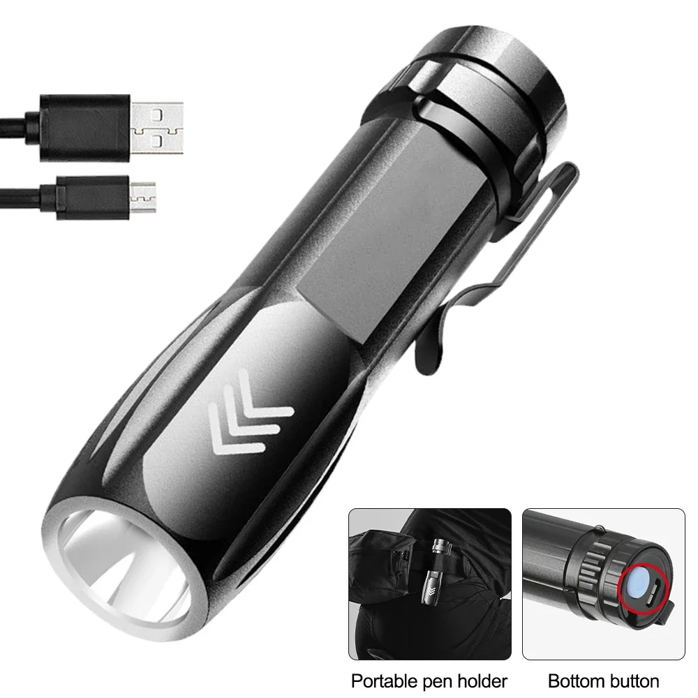 Usb Перезаряжаемый Мини-фонарик Супер Яркий Алюминиевый Сплав Портативный