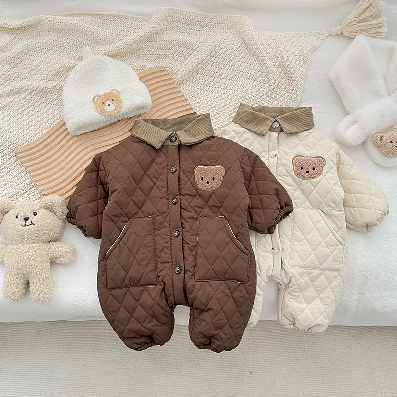 

Bodysuits & one-pieces baby clothes 0 to 12 months Newborn baby clothes cotton jumpsuit autumn and winter magenta warm harness