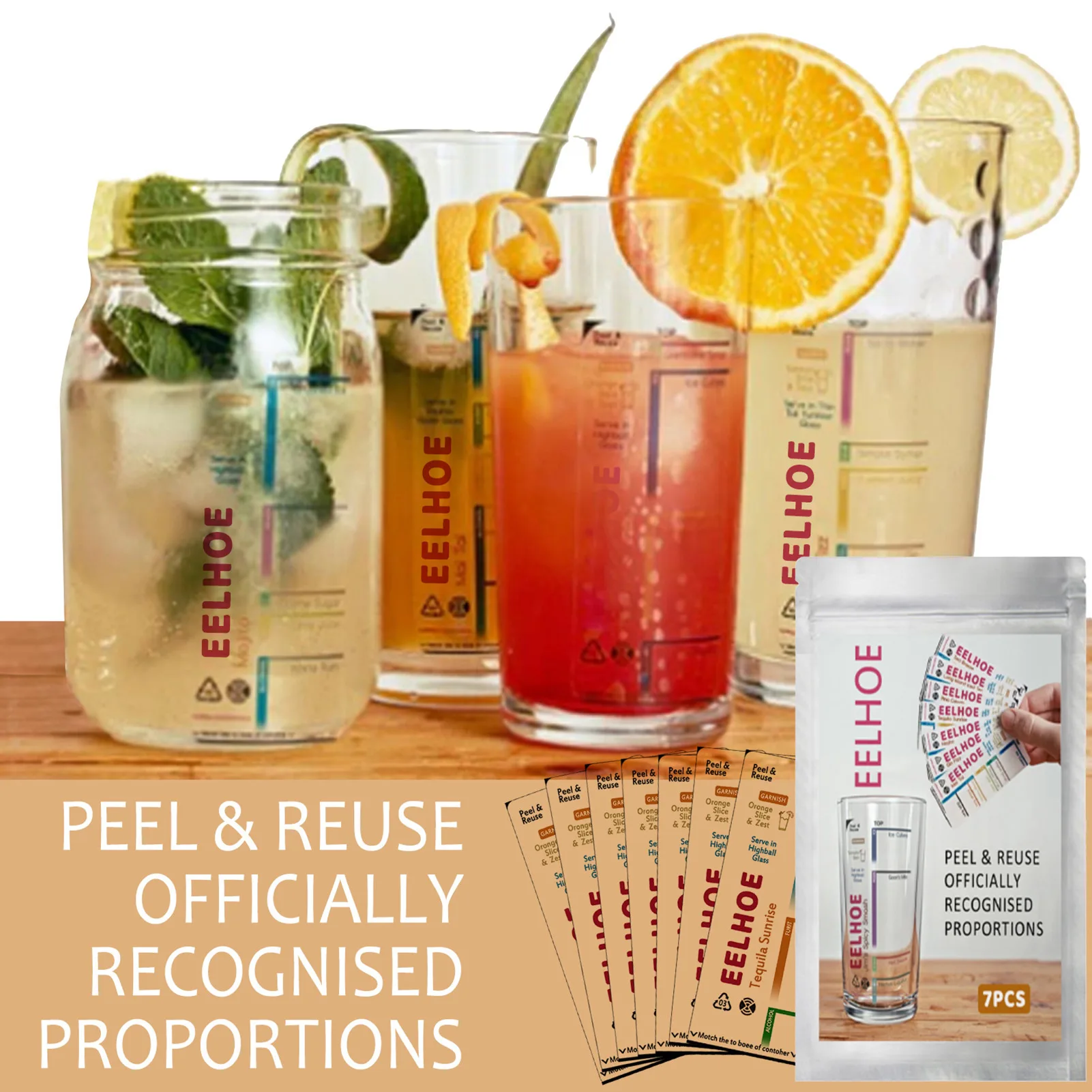

Drink Recipe CardsCocktail Recipes Bar 7pcs Reusable Cocktail Recipe Stickers Proportion Of Beverage Scale Stickers Universal