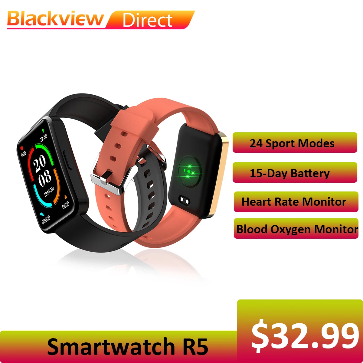 

Blackview R5 Blood Oxygen SmartWatch Bluetooth Fitness Heart Rate Sleep Monitor IP68 Waterproof Smart Watch Android IOS