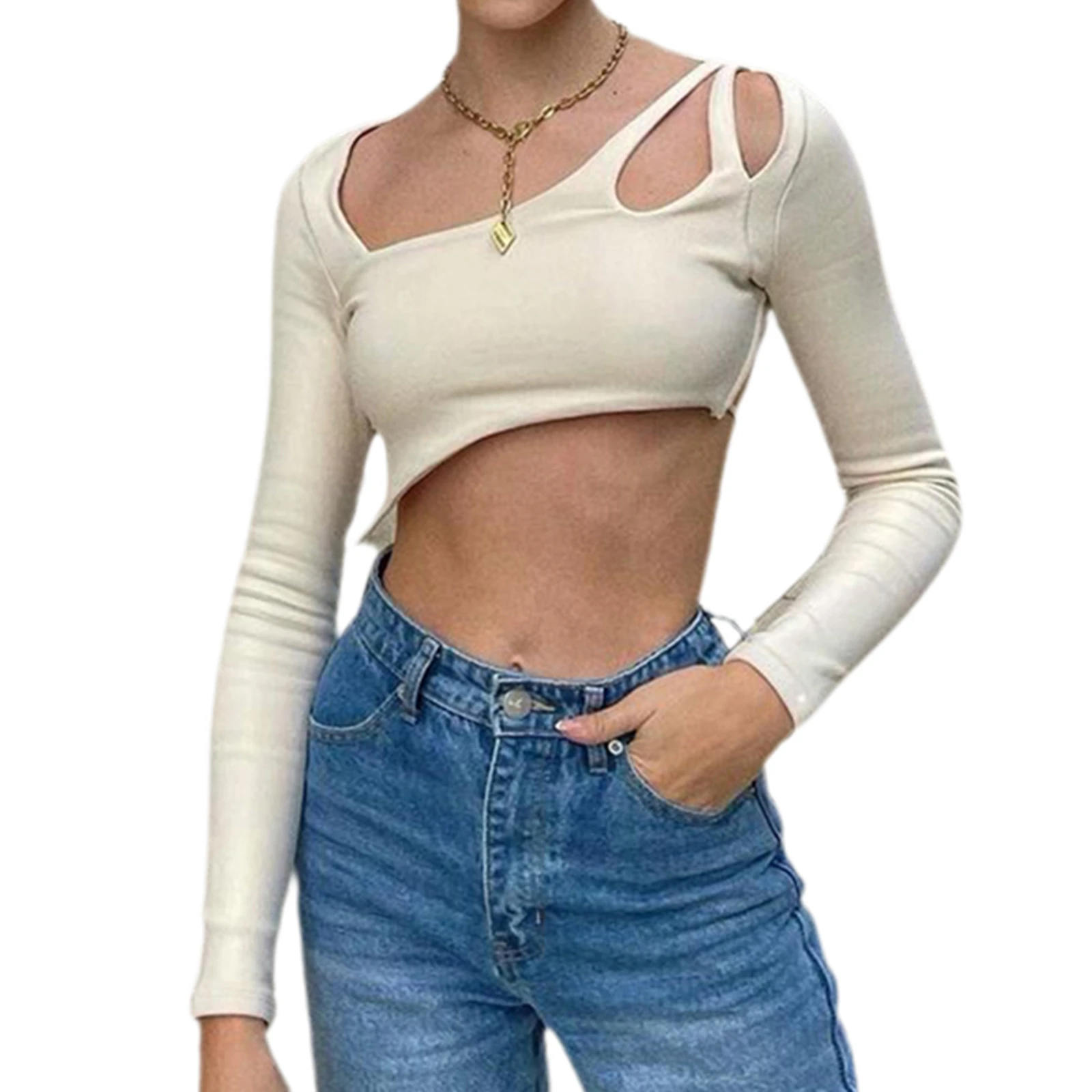 

Футболка женская однотонная с вырезами, на весну/осень