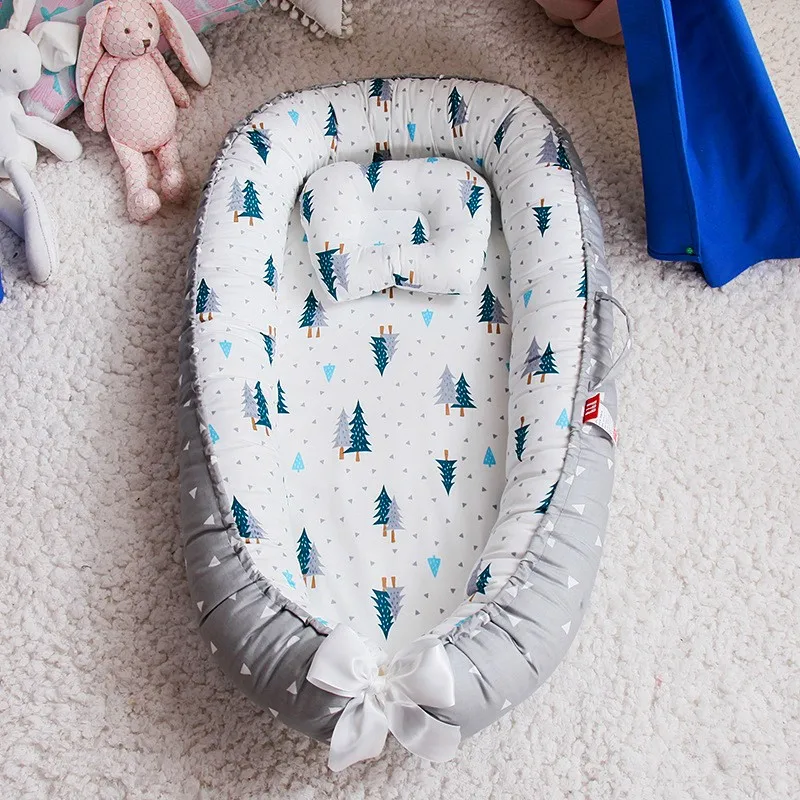 Baby Nest Bed with Pillow Portable Crib Travel Bed Infant Toddler Cotton Cradle for Newborn Baby Bed Bassinet Bumper 85*50cm