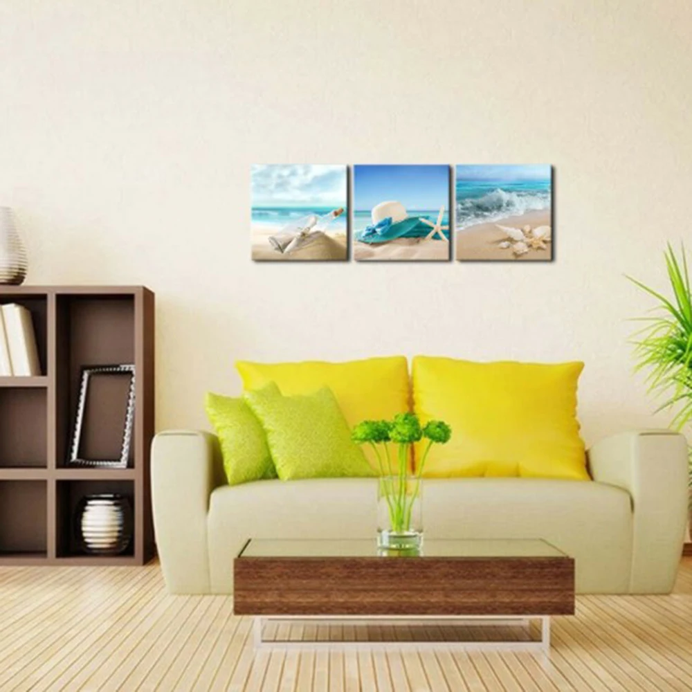 3PCS Canvas Print Painting Picture Home Decor Wall Art Blue Sea Beach Landscape Modern Minimalist Photo Decoration | Дом и сад