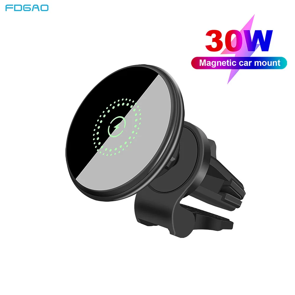

Магнитное автомобильное беспроводное зарядное устройство 30 Вт, индукционный автоматический зажим, держатель для телефона с креплением на ...