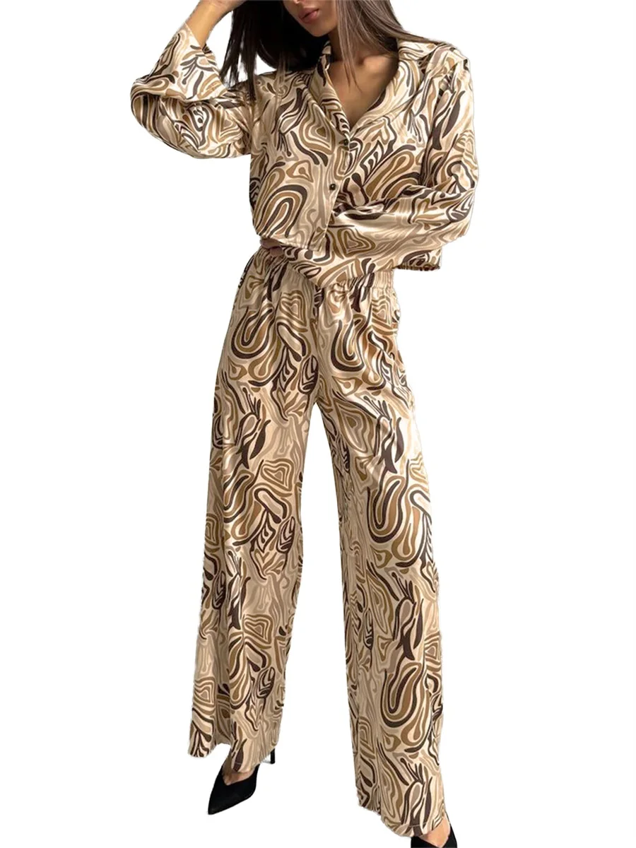 Женский пижамный комплект из двух предметов рубашка с длинными рукавами