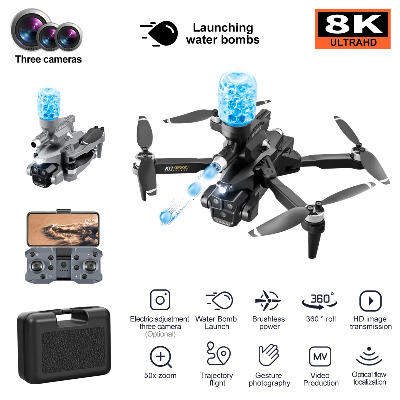 

New K11MAX Drone with Three Cameras HD 4K 8K Quadcopter Fpv Wifi Aircraft Remote Control Helicopter Children's Christmas Gift
